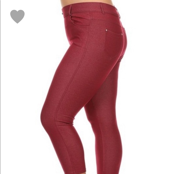Maroon burgundy plus size stretch Capri jeggings - Picture 1 of 2